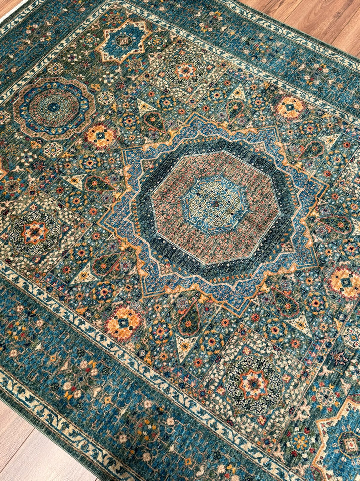 Memlük Orijinal El Dokuması Mavi Kök Boya Yün Halı 152x209 3.18 Metrekare - 5x6 ft