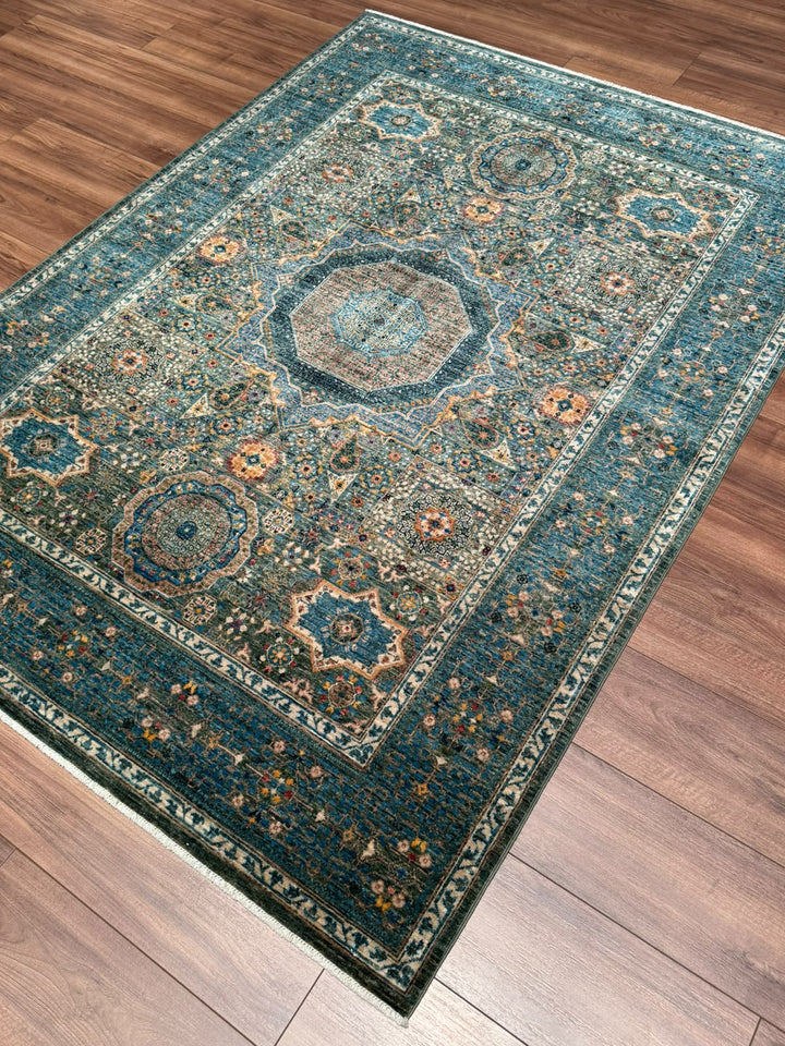 Memlük Orijinal El Dokuması Mavi Kök Boya Yün Halı 152x209 3.18 Metrekare - 5x6 ft