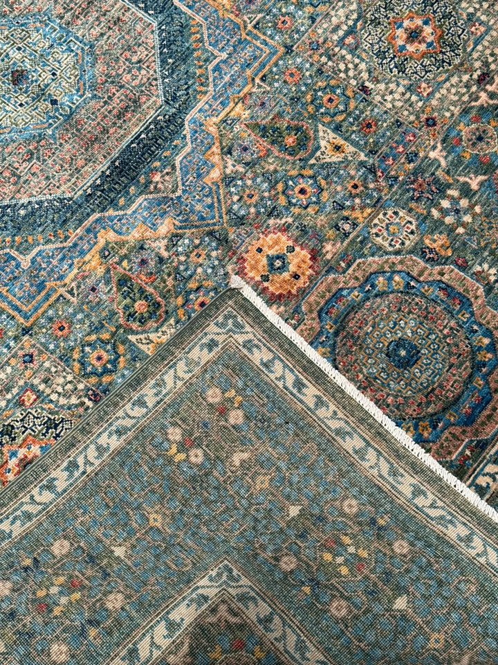 Memlük Orijinal El Dokuması Mavi Kök Boya Yün Halı 152x209 3.18 Metrekare - 5x6 ft