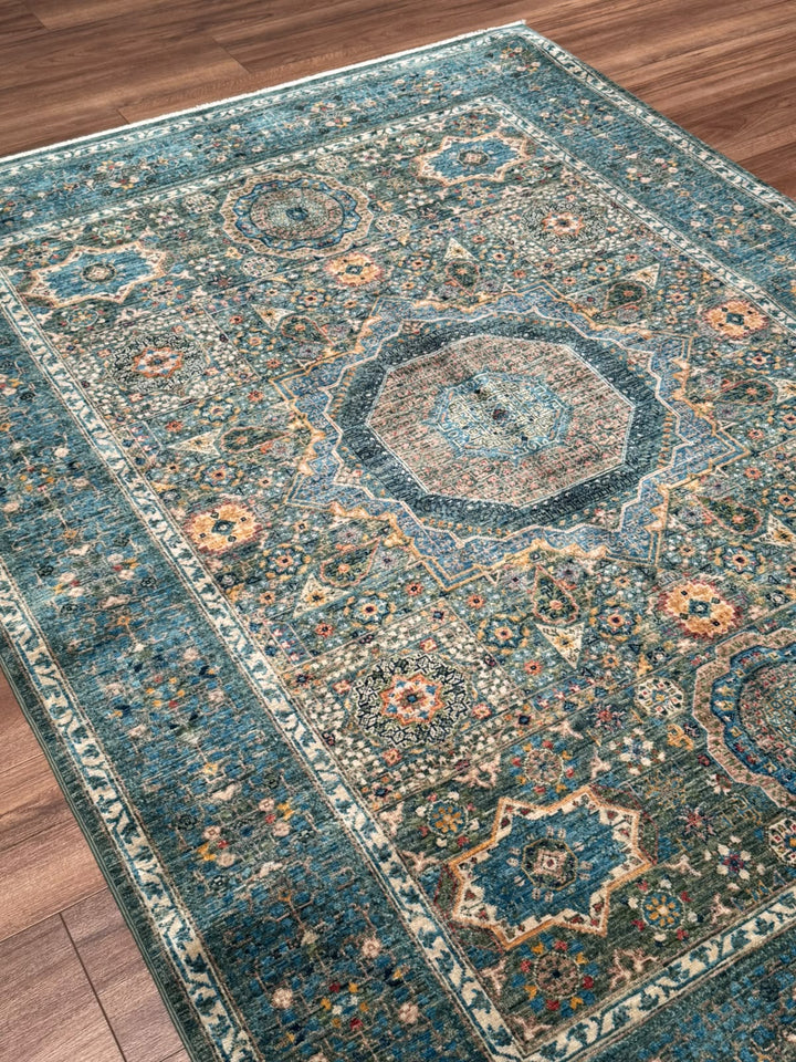 Memlük Orijinal El Dokuması Mavi Kök Boya Yün Halı 152x209 3.18 Metrekare - 5x6 ft