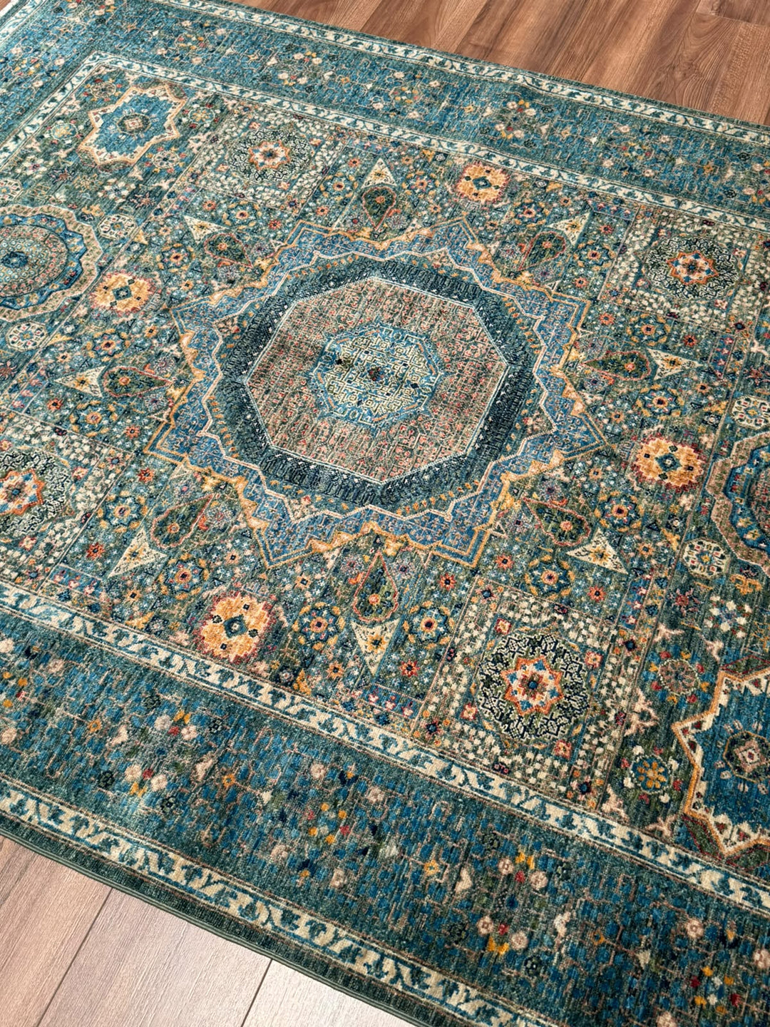 Memlük Orijinal El Dokuması Mavi Kök Boya Yün Halı 152x209 3.18 Metrekare - 5x6 ft