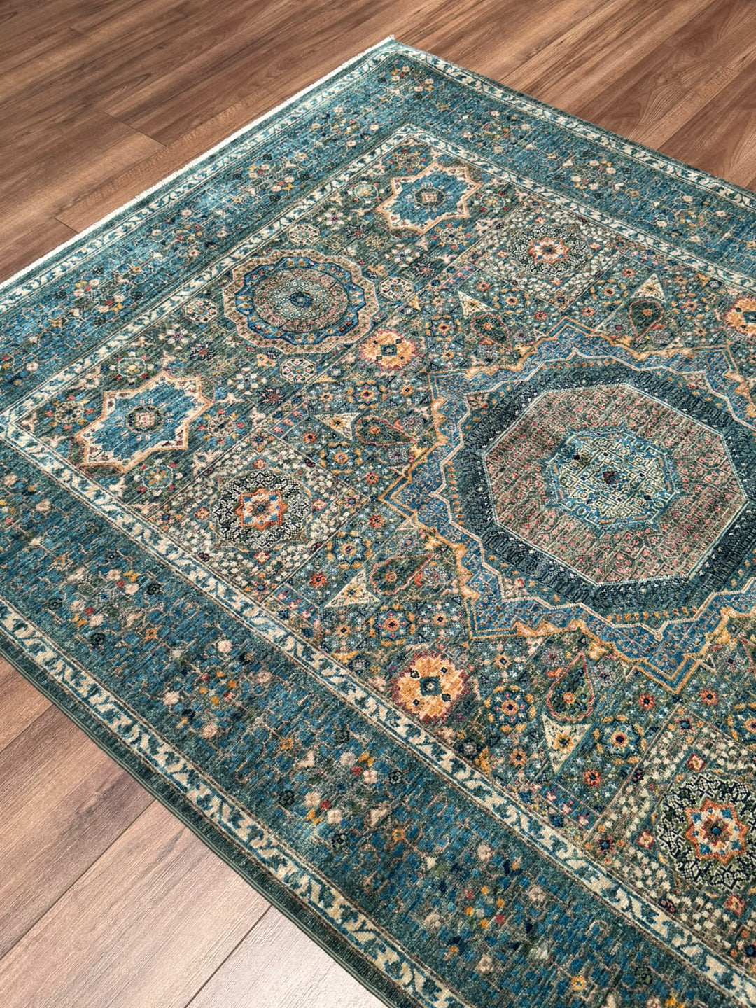 Memlük Orijinal El Dokuması Mavi Kök Boya Yün Halı 152x209 3.18 Metrekare - 5x6 ft