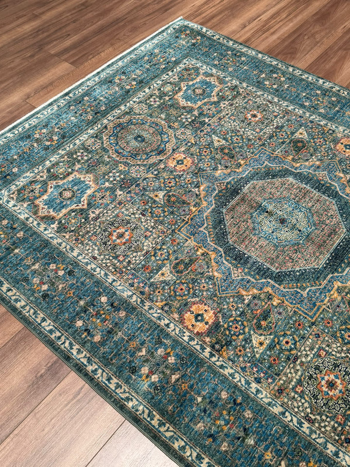 Memlük Orijinal El Dokuması Mavi Kök Boya Yün Halı 152x209 3.18 Metrekare - 5x6 ft