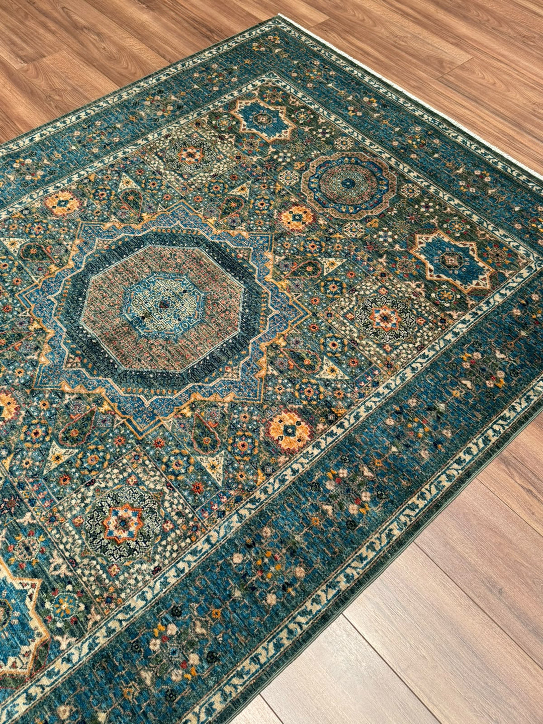 Memlük Orijinal El Dokuması Mavi Kök Boya Yün Halı 152x209 3.18 Metrekare - 5x6 ft