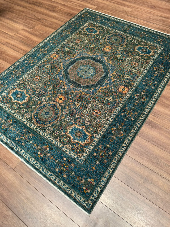 Memlük Orijinal El Dokuması Mavi Kök Boya Yün Halı 152x209 3.18 Metrekare - 5x6 ft