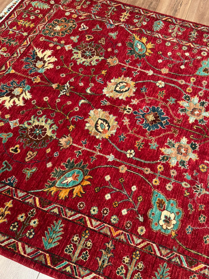 Sultani Çiçekli Orijinal El Dokuması Kırmızı Kök Boya Yün Halı 158x214 3.38 Metrekare - 5x6 ft