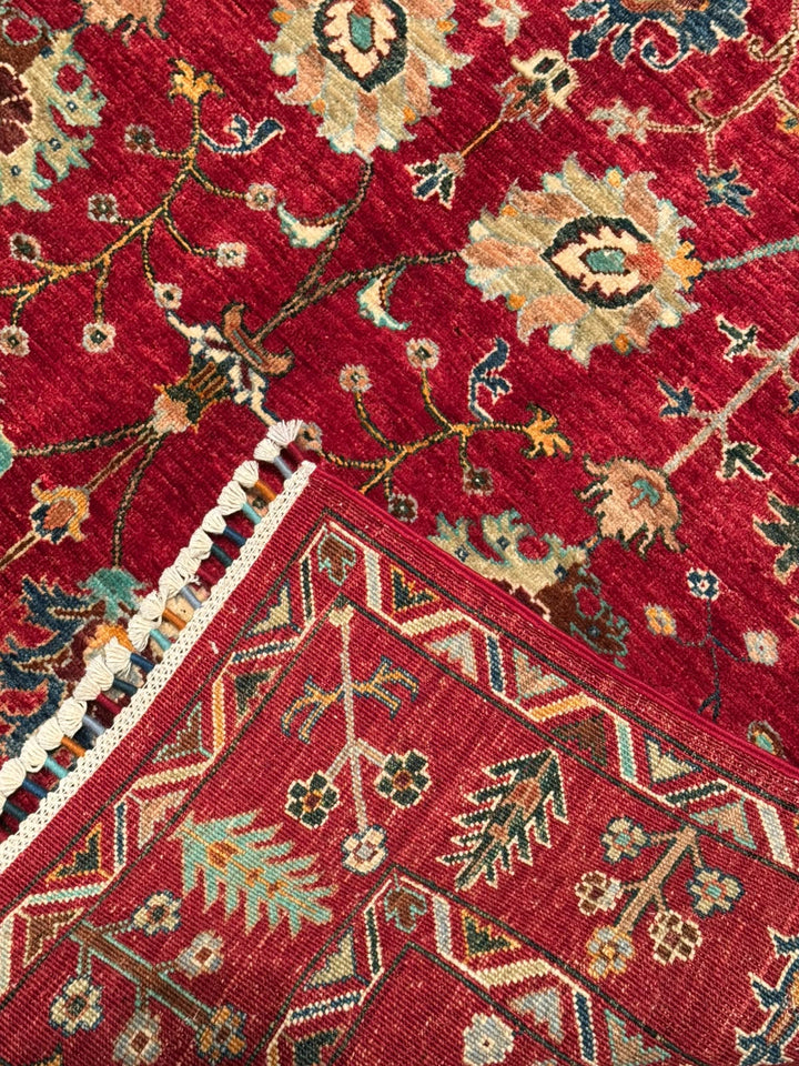 Sultani Çiçekli Orijinal El Dokuması Kırmızı Kök Boya Yün Halı 158x214 3.38 Metrekare - 5x6 ft