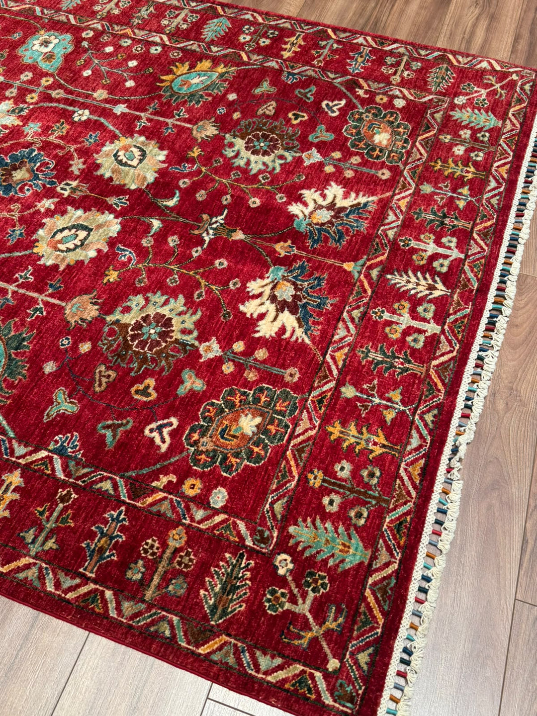 Sultani Çiçekli Orijinal El Dokuması Kırmızı Kök Boya Yün Halı 158x214 3.38 Metrekare - 5x6 ft
