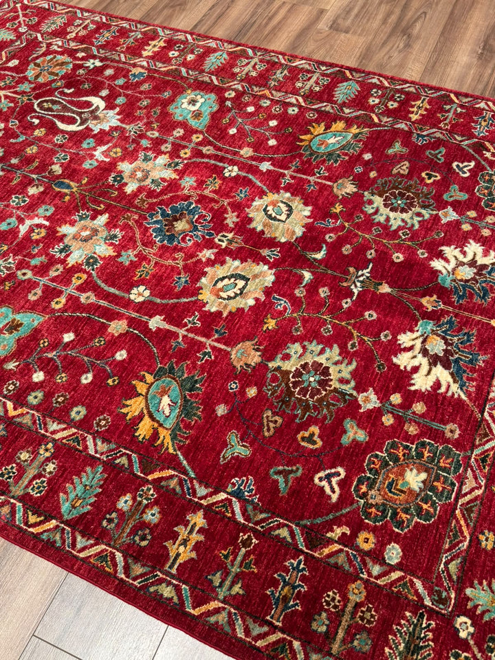 Sultani Çiçekli Orijinal El Dokuması Kırmızı Kök Boya Yün Halı 158x214 3.38 Metrekare - 5x6 ft