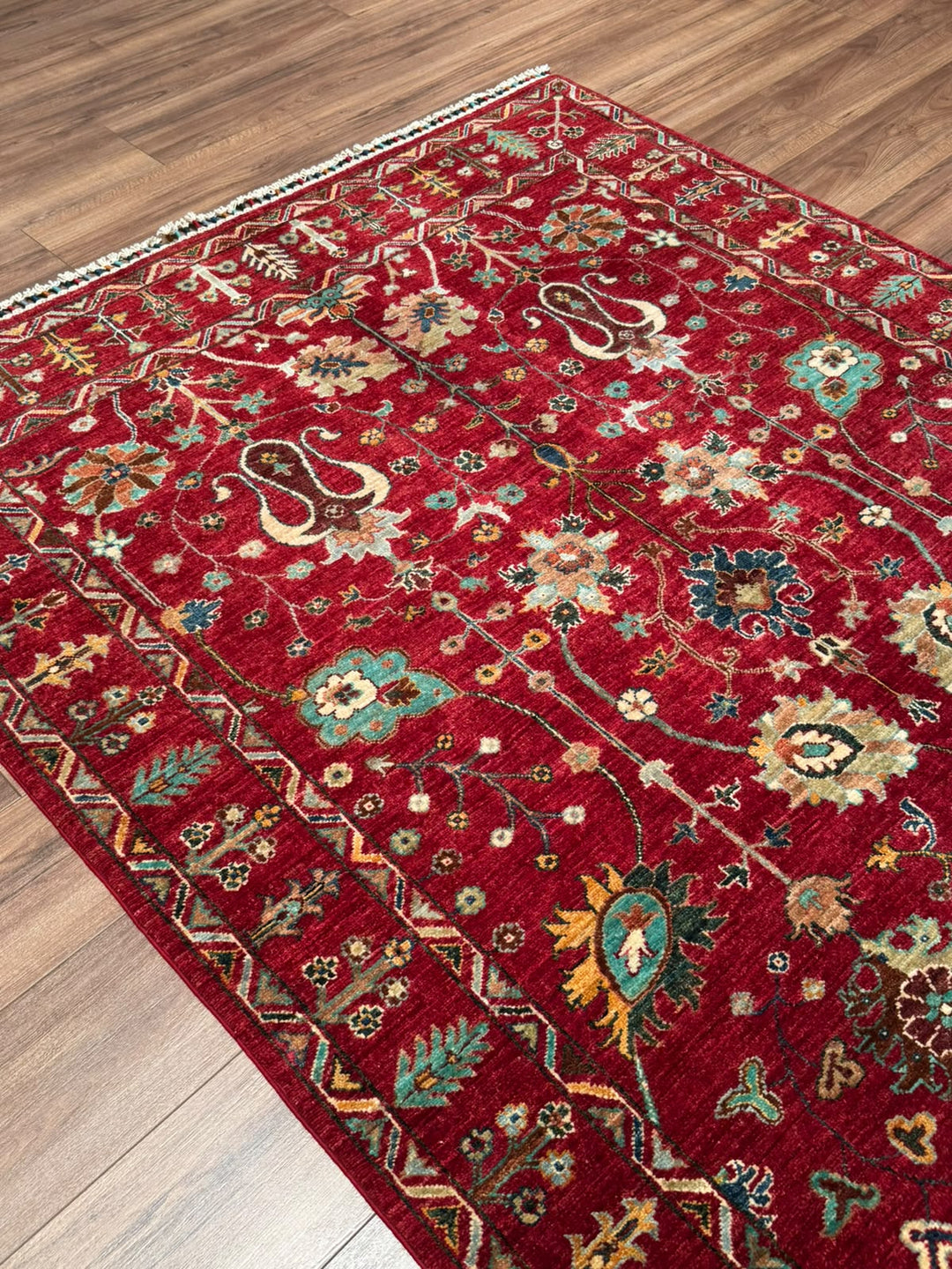 Sultani Çiçekli Orijinal El Dokuması Kırmızı Kök Boya Yün Halı 158x214 3.38 Metrekare - 5x6 ft