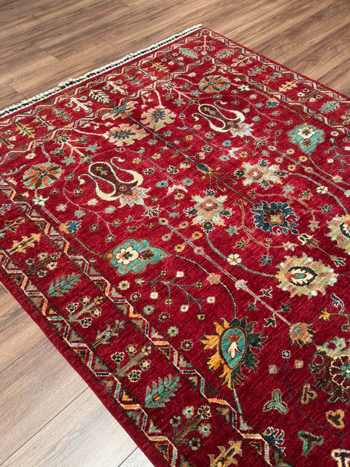 Sultani Çiçekli Orijinal El Dokuması Kırmızı Kök Boya Yün Halı 158x214 3.38 Metrekare - 5x6 ft