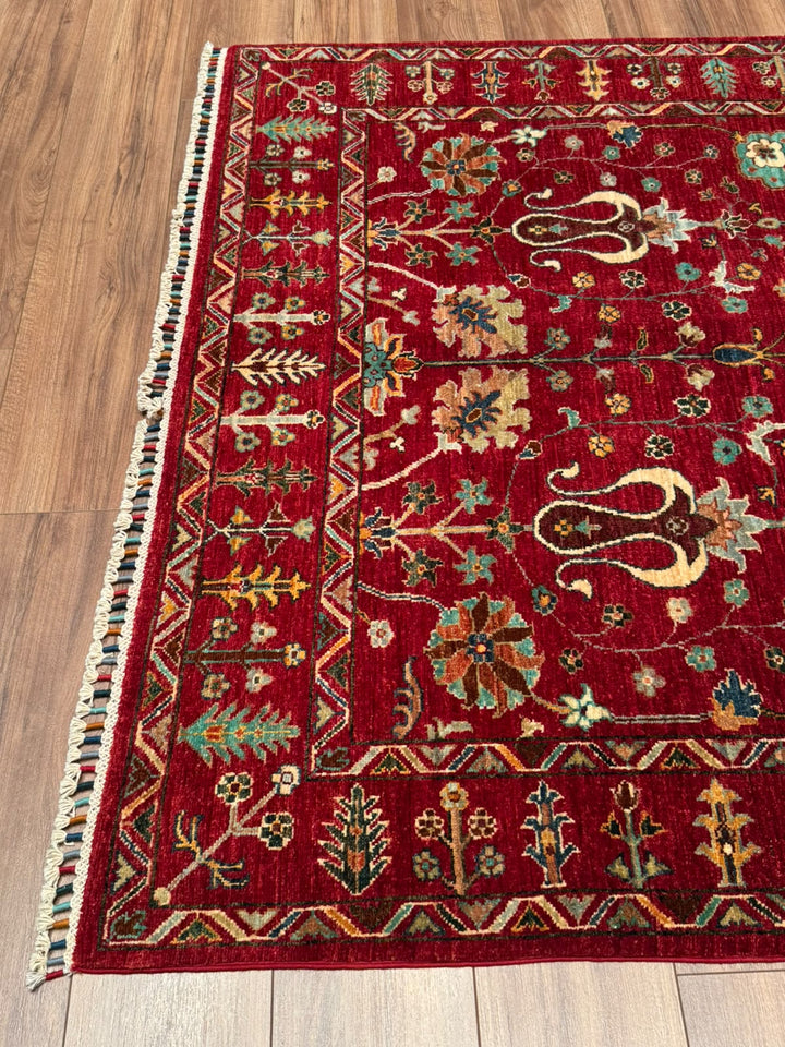 Sultani Çiçekli Orijinal El Dokuması Kırmızı Kök Boya Yün Halı 158x214 3.38 Metrekare - 5x6 ft