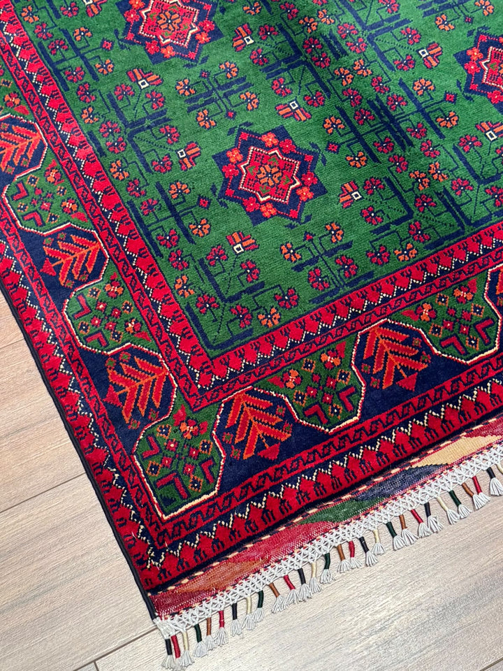 Afgan Halısı Yeşil Hamyap Orijinal El Dokuması Kök Boya Yün 116x178 2.06 Metrekare - 3x5 ft