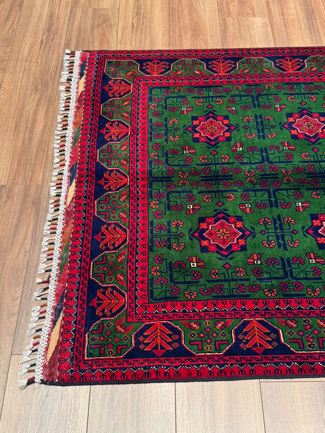 Afgan Halısı Yeşil Hamyap Orijinal El Dokuması Kök Boya Yün 116x178 2.06 Metrekare - 3x5 ft
