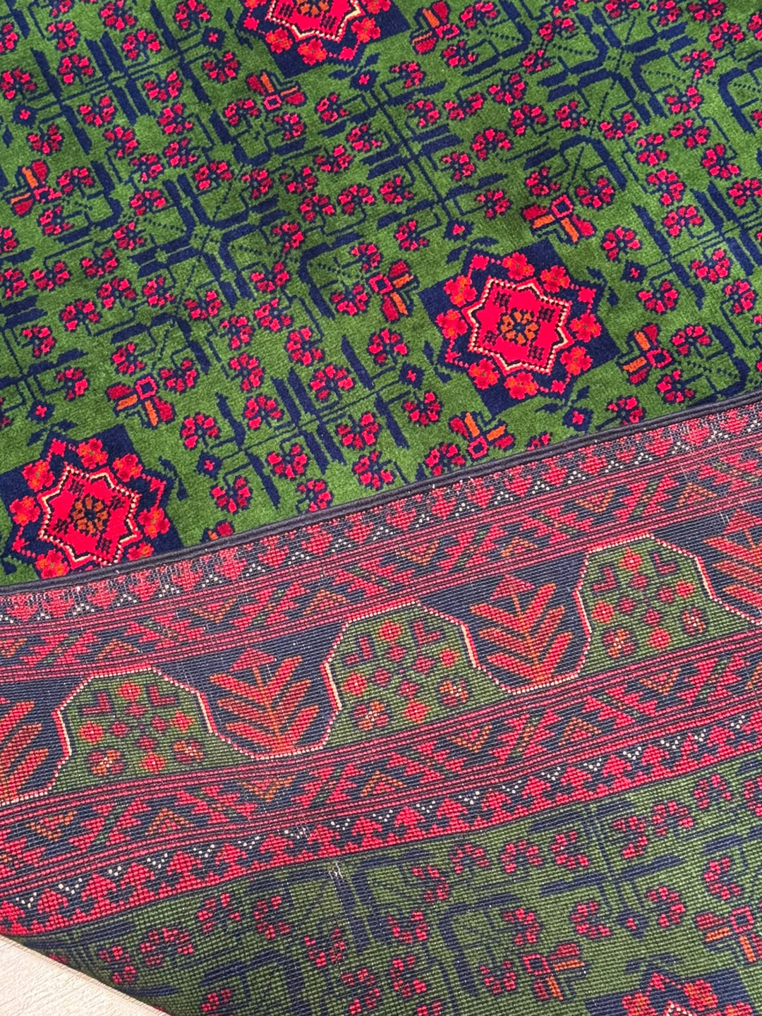 Afgan Halısı Yeşil Hamyap Orijinal El Dokuması Kök Boya Yün 144x196 2.82 Metrekare - 4x6 ft