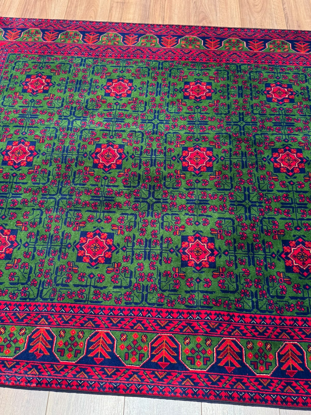 Afgan Halısı Yeşil Hamyap Orijinal El Dokuması Kök Boya Yün 144x196 2.82 Metrekare - 4x6 ft