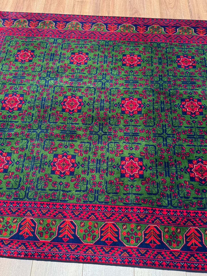 Afgan Halısı Yeşil Hamyap Orijinal El Dokuması Kök Boya Yün 144x196 2.82 Metrekare - 4x6 ft