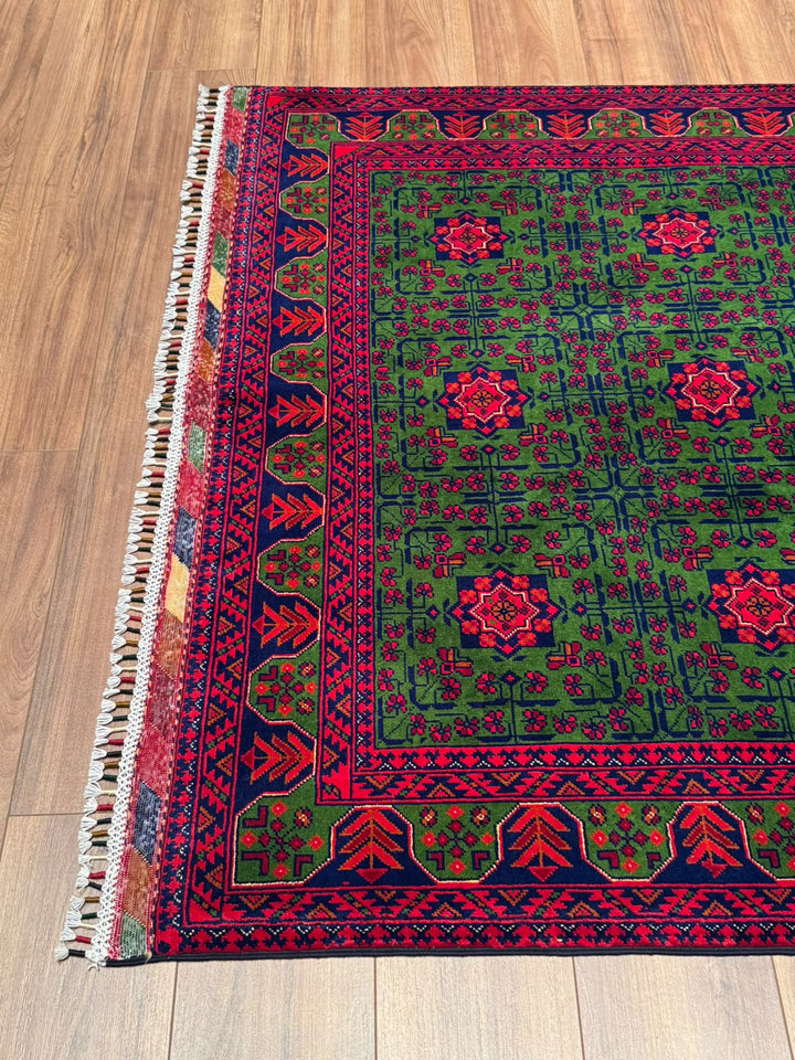 Afgan Halısı Yeşil Hamyap Orijinal El Dokuması Kök Boya Yün 144x196 2.82 Metrekare - 4x6 ft
