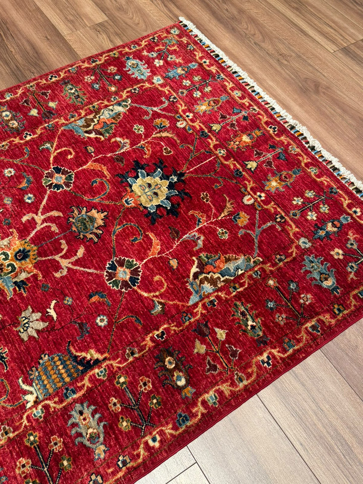 Sultani Binbirgece Orijinal El Dokuması Kırmızı Kök Boya Yün Halı 124x186 2.31 Metrekare - 4x6 ft
