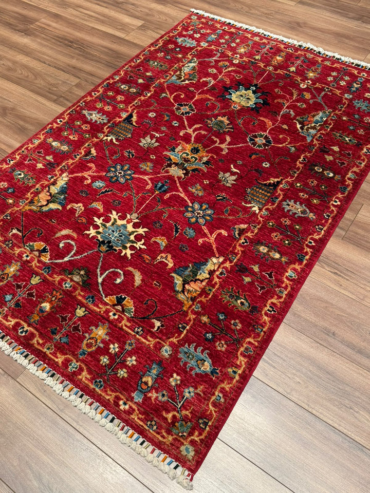 Sultani Binbirgece Orijinal El Dokuması Kırmızı Kök Boya Yün Halı 124x186 2.31 Metrekare - 4x6 ft