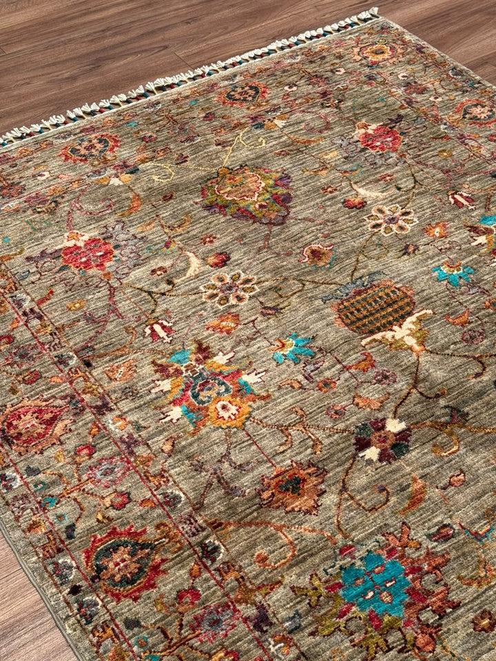 Sultani Binbirgece Orijinal El Dokuması Bej Kök Boya Yün Halı 123x186 2.29 Metrekare - 4x6 ft