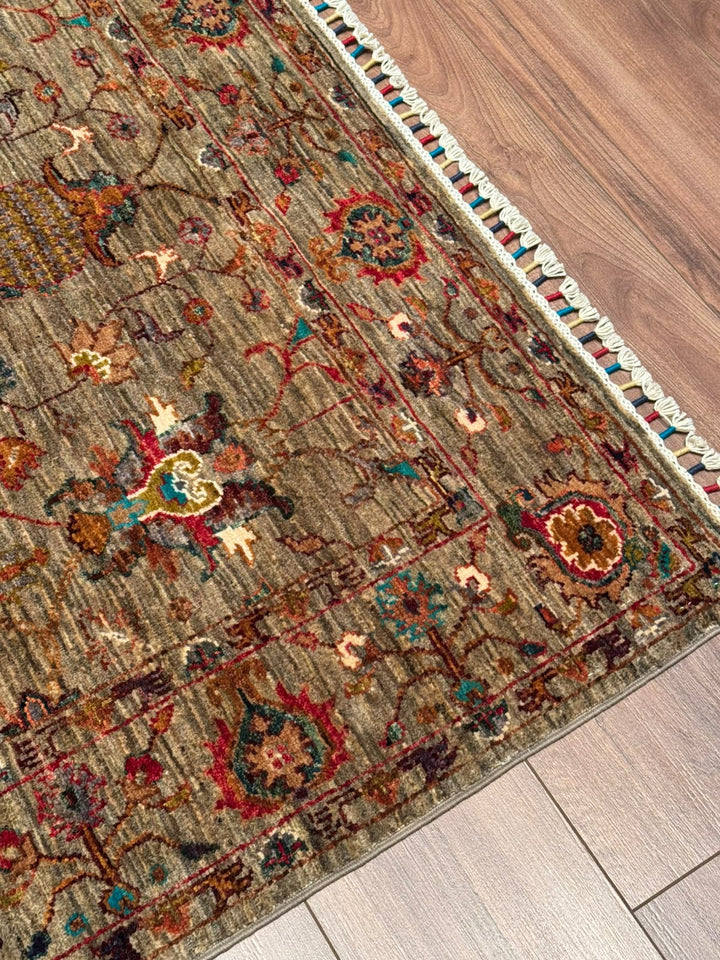 Sultani Binbirgece Orijinal El Dokuması Bej Kök Boya Yün Halı 123x186 2.29 Metrekare - 4x6 ft