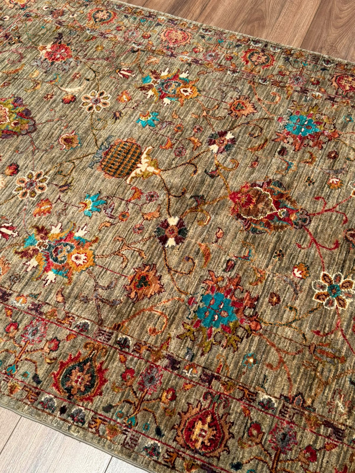 Sultani Binbirgece Orijinal El Dokuması Bej Kök Boya Yün Halı 123x186 2.29 Metrekare - 4x6 ft