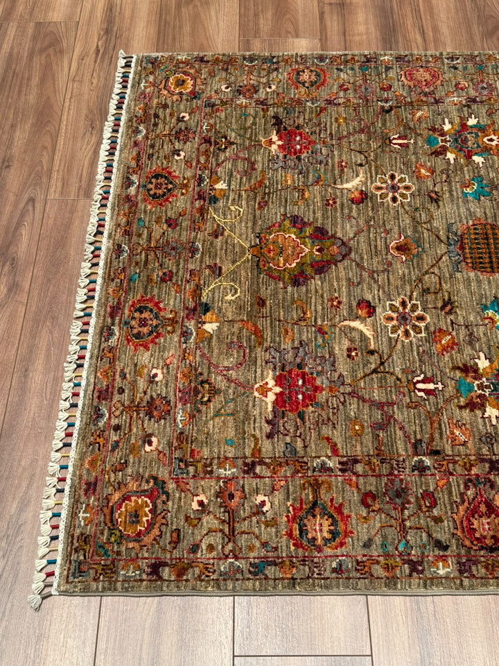 Sultani Binbirgece Orijinal El Dokuması Bej Kök Boya Yün Halı 123x186 2.29 Metrekare - 4x6 ft