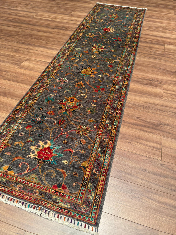Sultani Binbirgece Yolluk Orijinal El Dokuması Gri Kök Boya Yün Halı 0.82x304 2.49 Metrekare - 3x10 ft