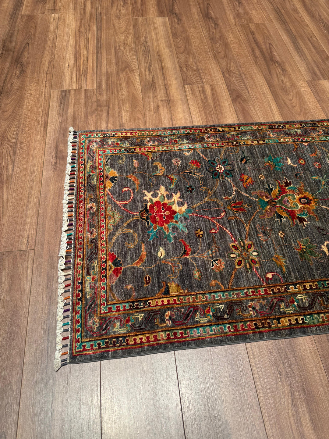Sultani Binbirgece Yolluk Orijinal El Dokuması Gri Kök Boya Yün Halı 0.82x304 2.49 Metrekare - 3x10 ft