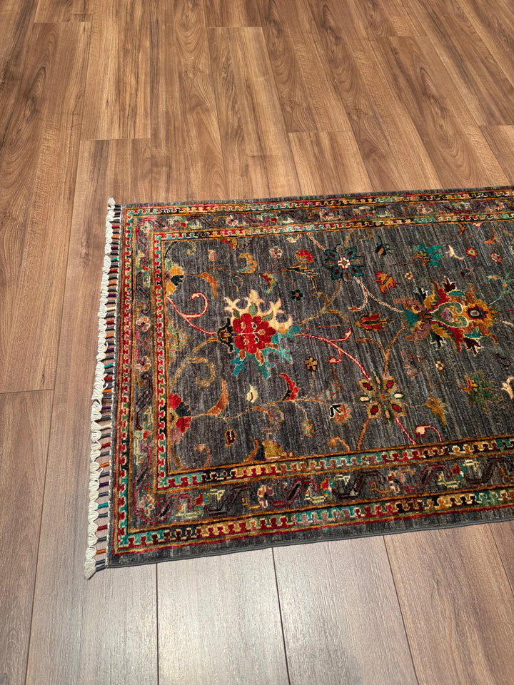 Sultani Binbirgece Yolluk Orijinal El Dokuması Gri Kök Boya Yün Halı 0.82x304 2.49 Metrekare - 3x10 ft