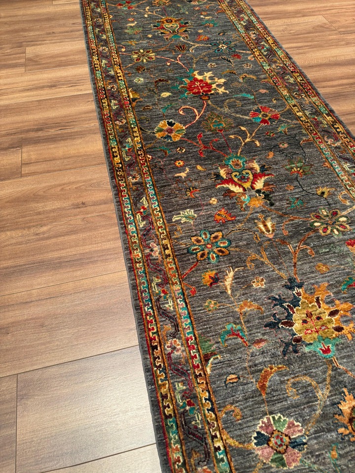 Sultani Binbirgece Yolluk Orijinal El Dokuması Gri Kök Boya Yün Halı 0.82x304 2.49 Metrekare - 3x10 ft