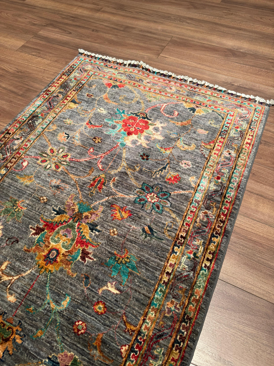 Sultani Binbirgece Yolluk Orijinal El Dokuması Gri Kök Boya Yün Halı 0.82x304 2.49 Metrekare - 3x10 ft
