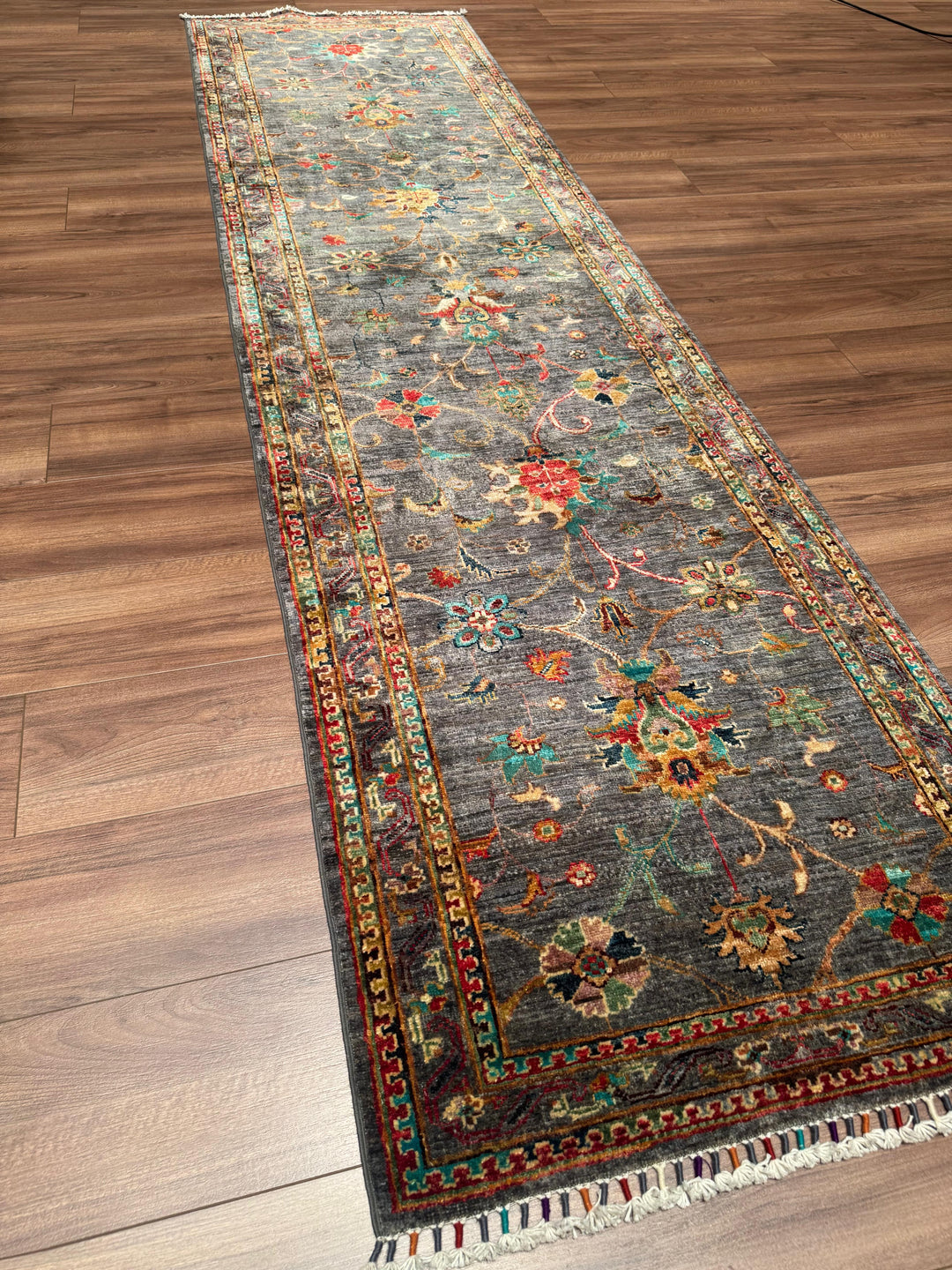 Sultani Binbirgece Yolluk Orijinal El Dokuması Gri Kök Boya Yün Halı 0.82x304 2.49 Metrekare - 3x10 ft