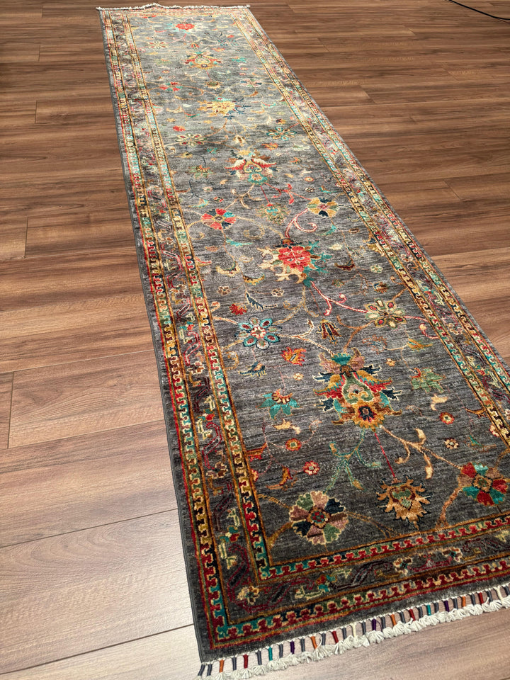 Sultani Binbirgece Yolluk Orijinal El Dokuması Gri Kök Boya Yün Halı 0.82x304 2.49 Metrekare - 3x10 ft
