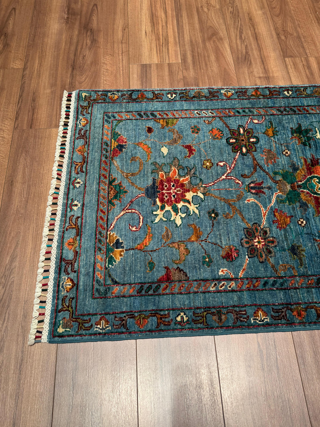 Sultani Binbirgece Yolluk Orijinal El Dokuması Mavi Kök Boya Yün Halı 0.80x296 2.37 Metrekare - 3x10 ft