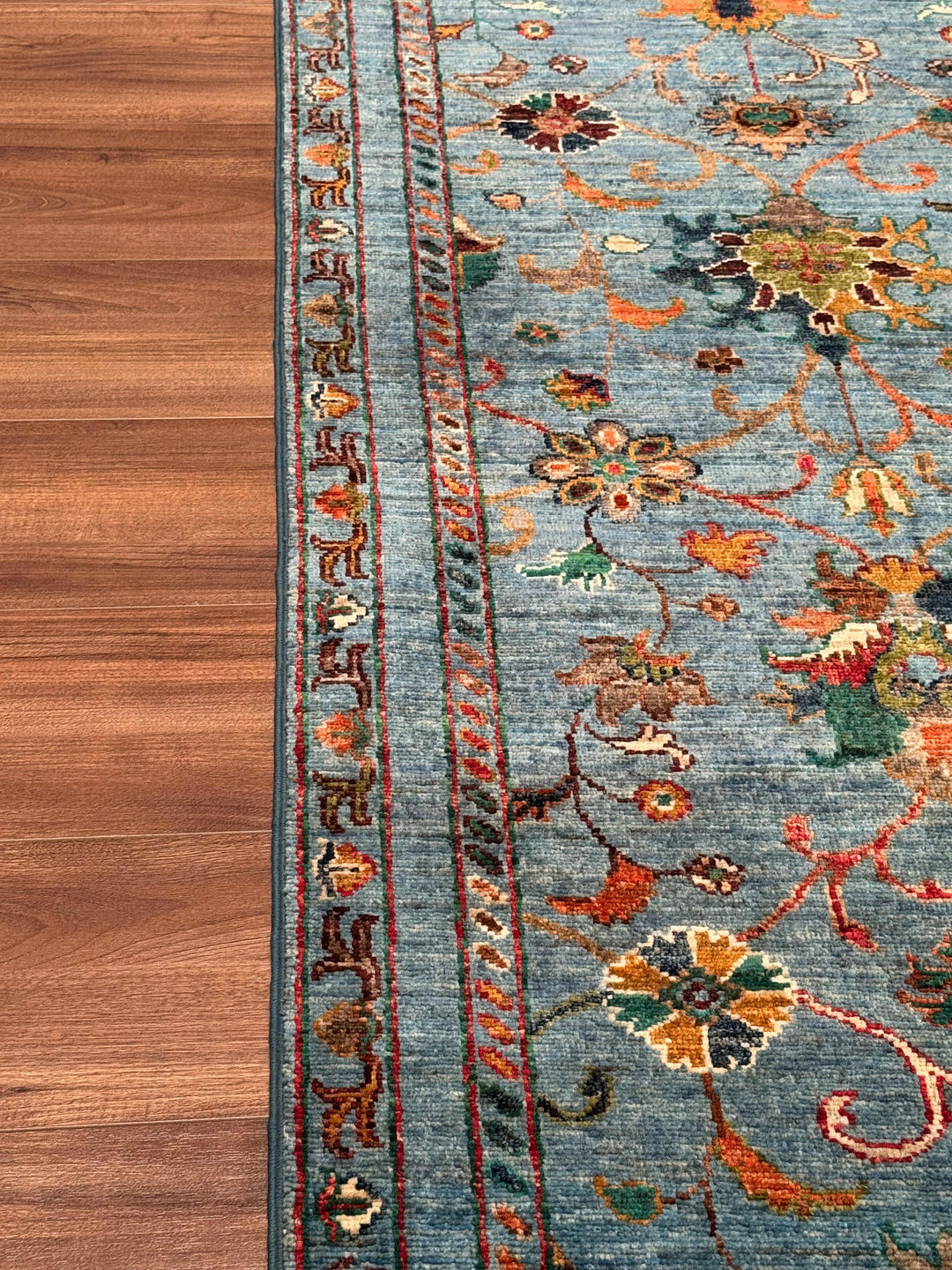 Sultani Binbirgece Yolluk Orijinal El Dokuması Mavi Kök Boya Yün Halı 0.80x296 2.37 Metrekare - 3x10 ft