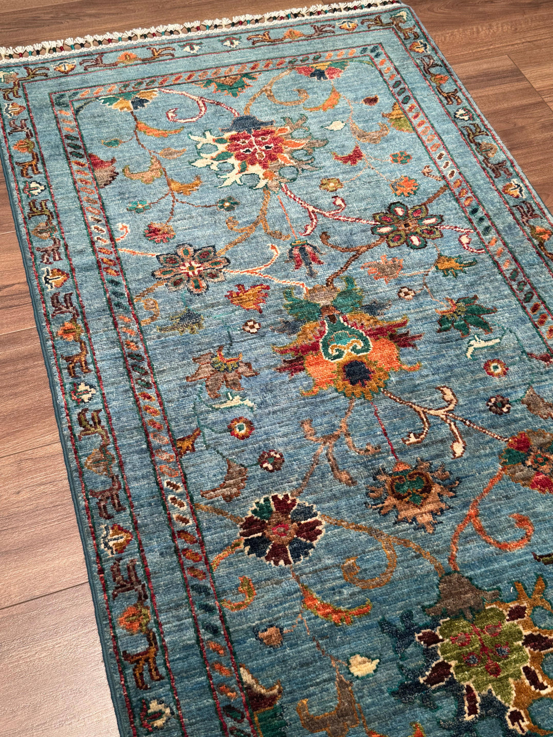 Sultani Binbirgece Yolluk Orijinal El Dokuması Mavi Kök Boya Yün Halı 0.80x296 2.37 Metrekare - 3x10 ft