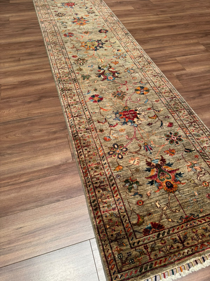 Sultani Binbirgece Yolluk Orijinal El Dokuması Bej Kök Boya Yün Halı 0.80x303 2.42 Metrekare - 3x10 ft
