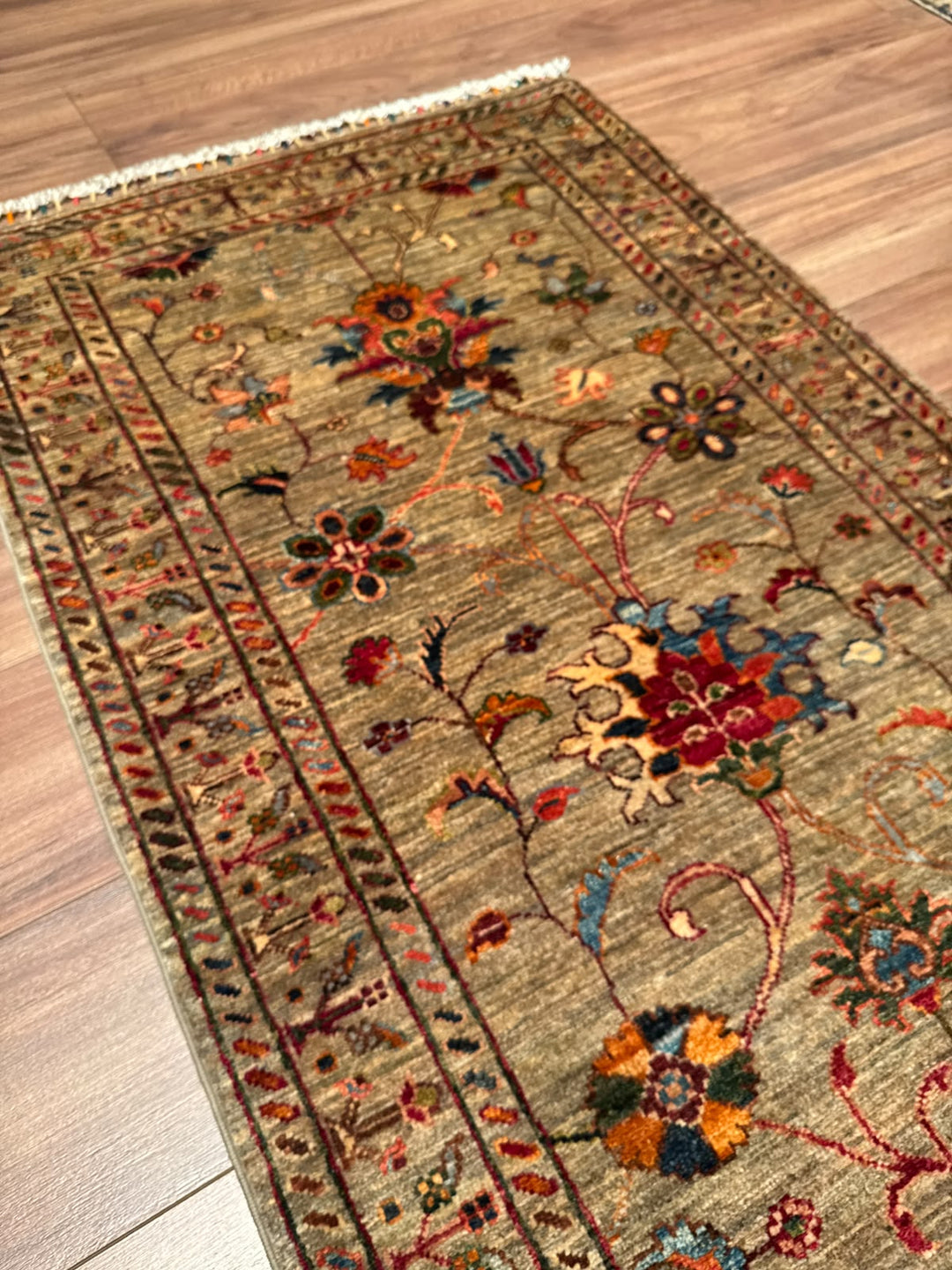 Sultani Binbirgece Yolluk Orijinal El Dokuması Bej Kök Boya Yün Halı 0.80x303 2.42 Metrekare - 3x10 ft