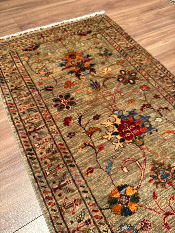 Sultani Binbirgece Yolluk Orijinal El Dokuması Bej Kök Boya Yün Halı 0.80x303 2.42 Metrekare - 3x10 ft