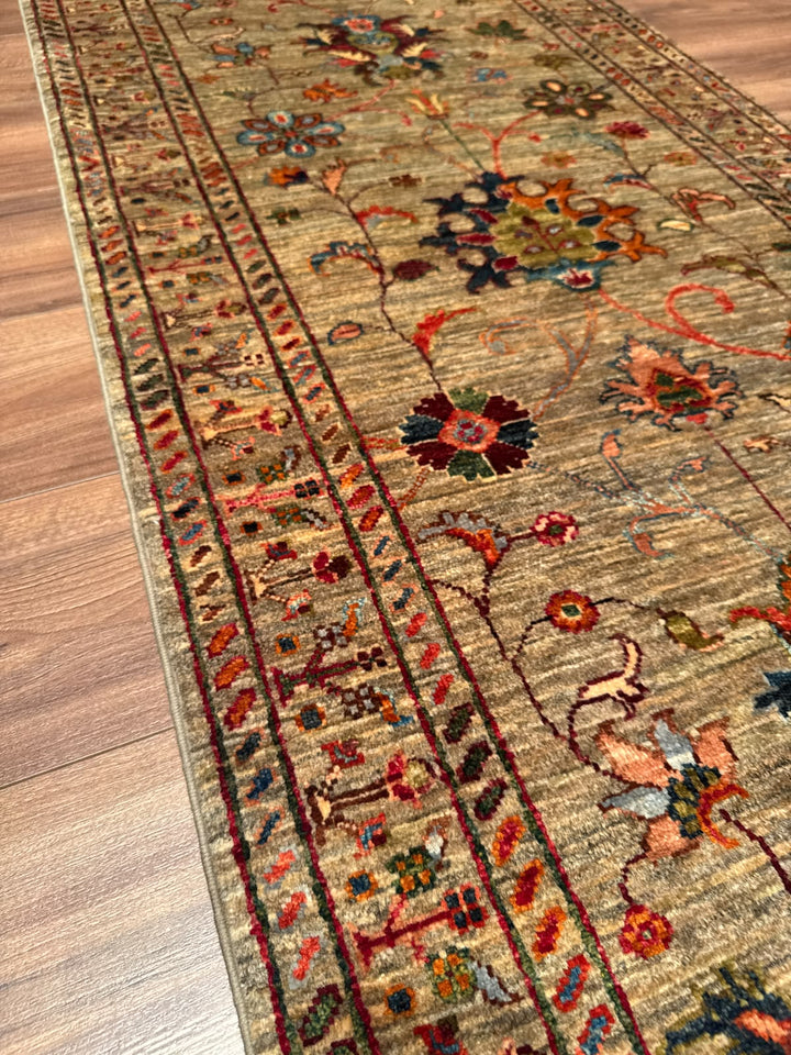 Sultani Binbirgece Yolluk Orijinal El Dokuması Bej Kök Boya Yün Halı 0.80x303 2.42 Metrekare - 3x10 ft