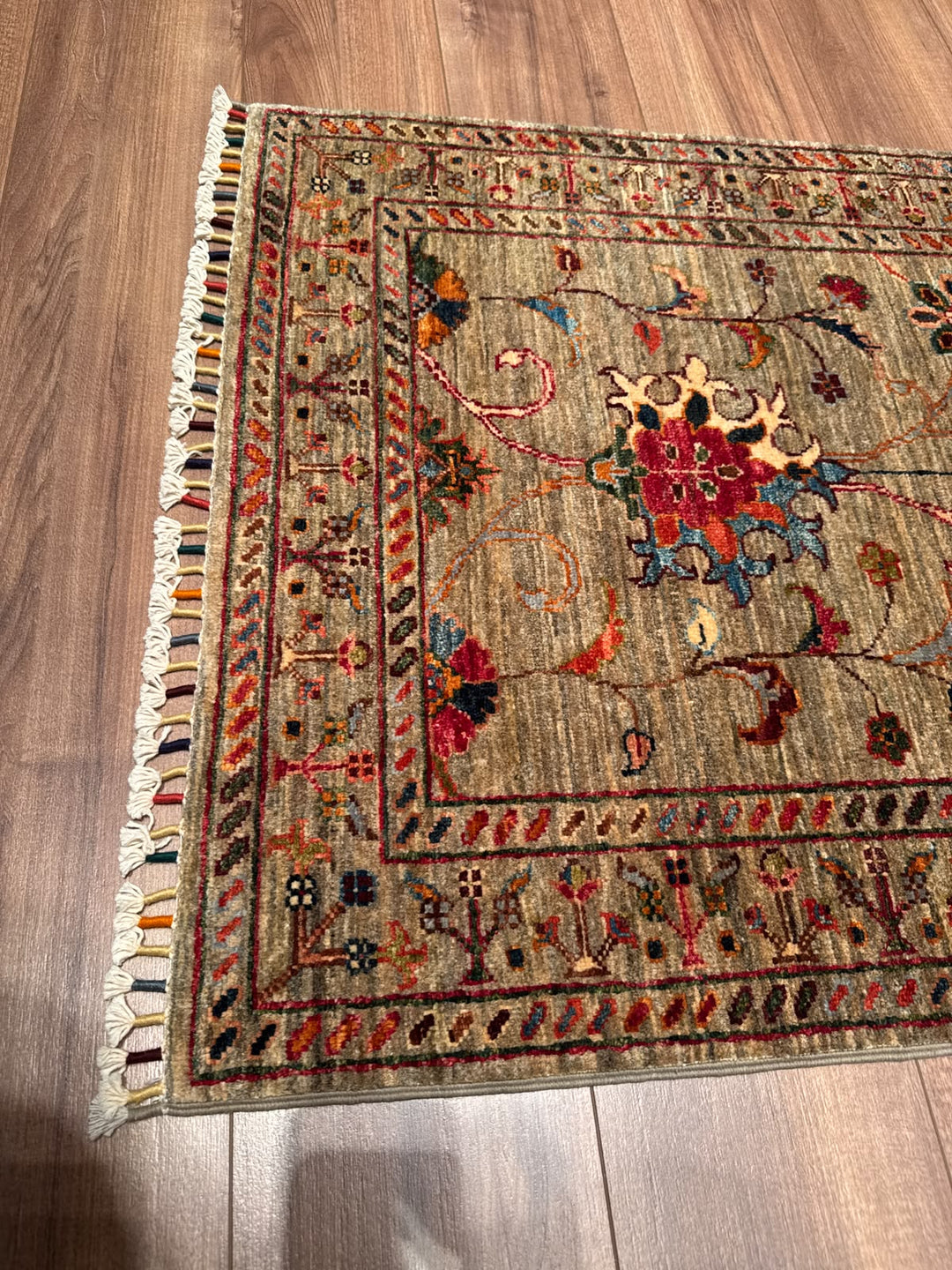 Sultani Binbirgece Yolluk Orijinal El Dokuması Bej Kök Boya Yün Halı 0.80x303 2.42 Metrekare - 3x10 ft