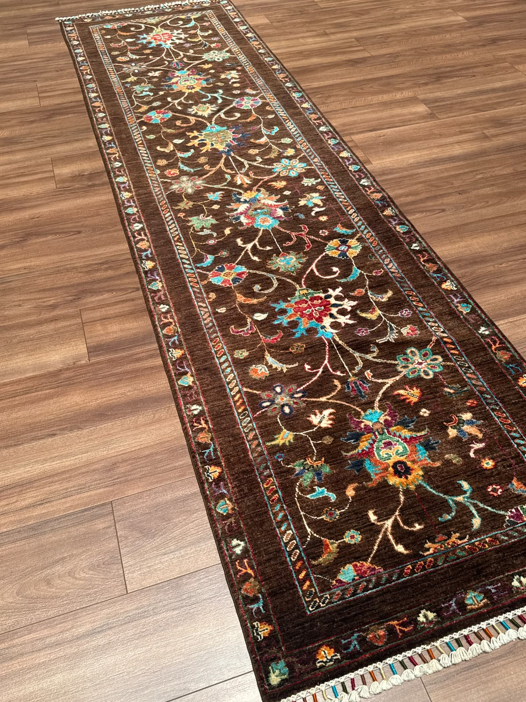 Sultani Binbirgece Yolluk Orijinal El Dokuması Kahverengi Kök Boya Yün Halı 0.81x298 2.41 Metrekare - 3x10 ft
