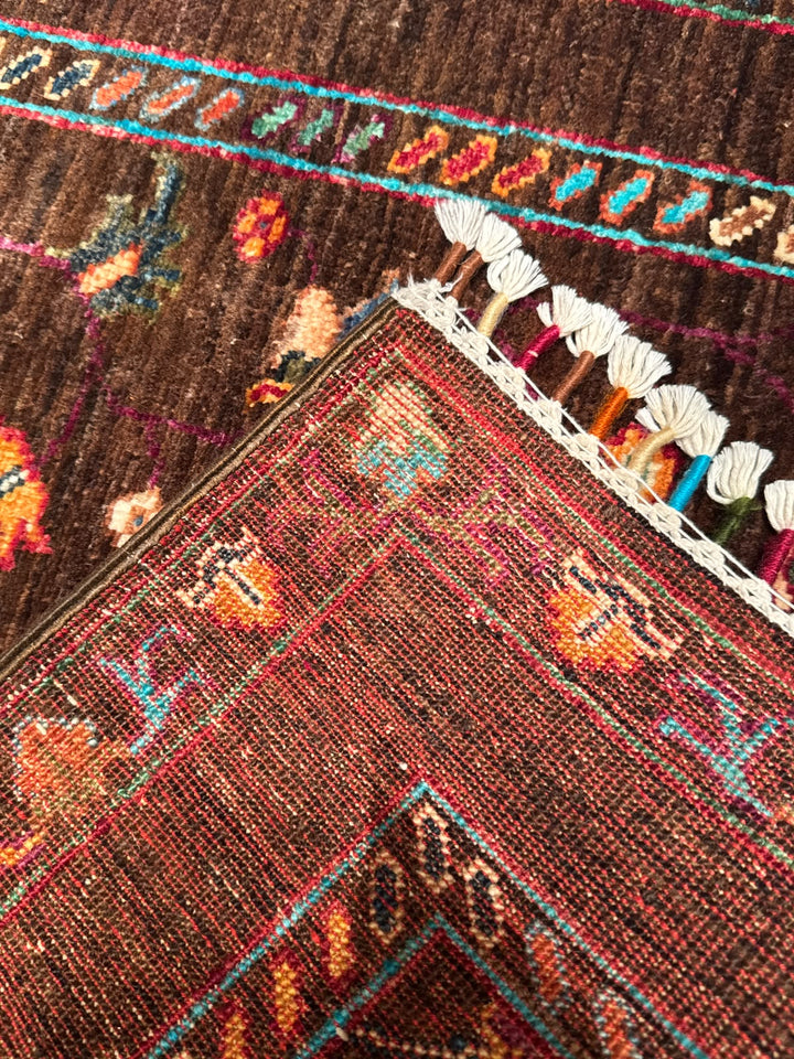 Sultani Binbirgece Yolluk Orijinal El Dokuması Kahverengi Kök Boya Yün Halı 0.81x298 2.41 Metrekare - 3x10 ft