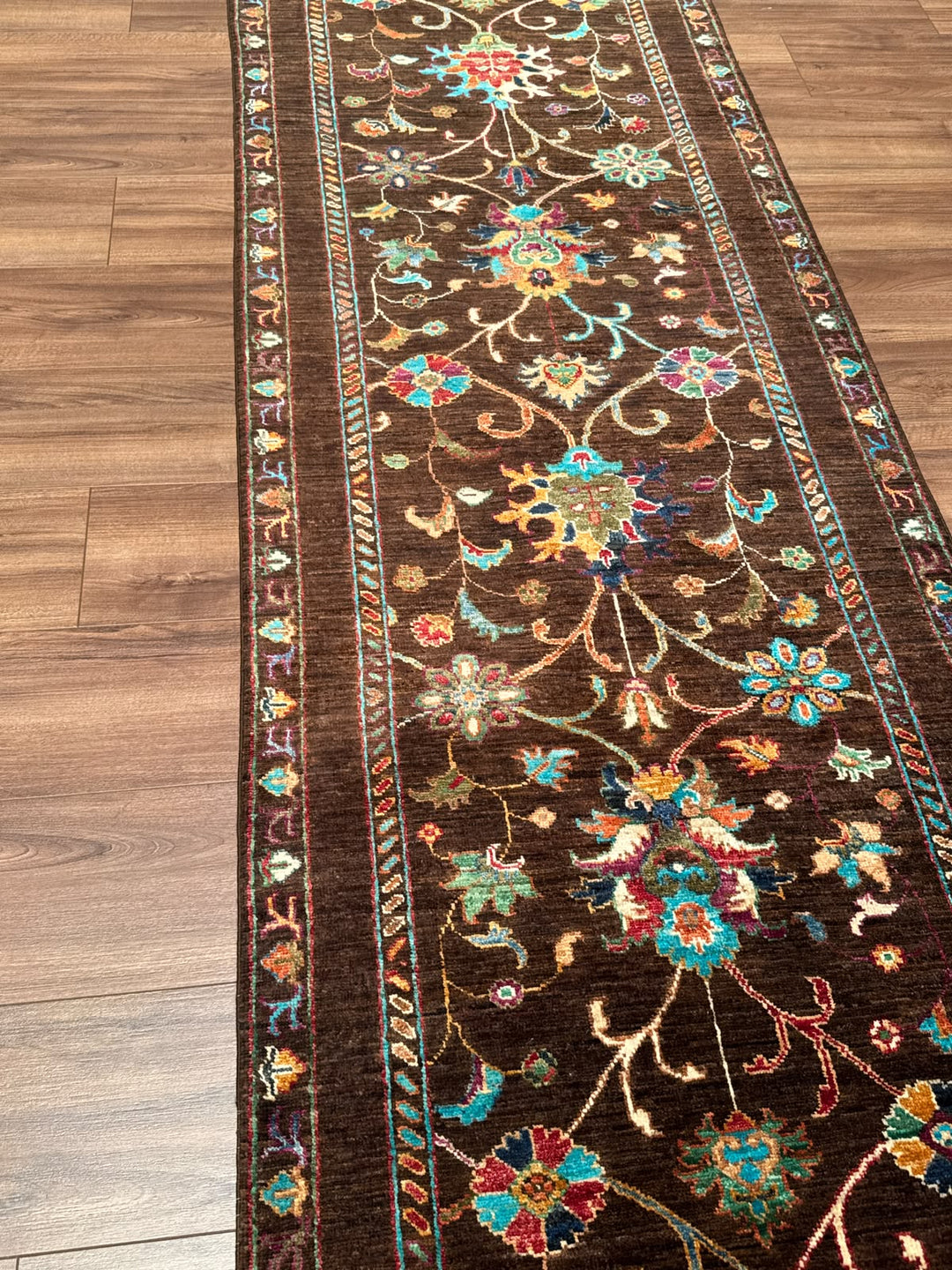 Sultani Binbirgece Yolluk Orijinal El Dokuması Kahverengi Kök Boya Yün Halı 0.81x298 2.41 Metrekare - 3x10 ft