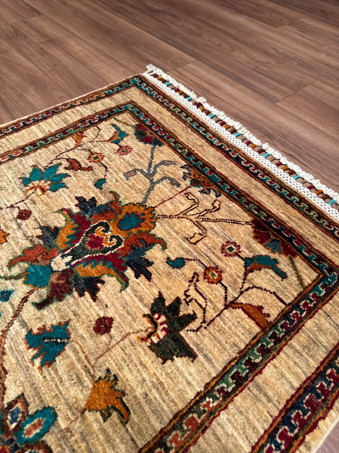 Sultani Binbirgece Yolluk Orijinal El Dokuması Bej Kök Boya Yün Halı 0.81x296 2.40 Metrekare - 3x10 ft
