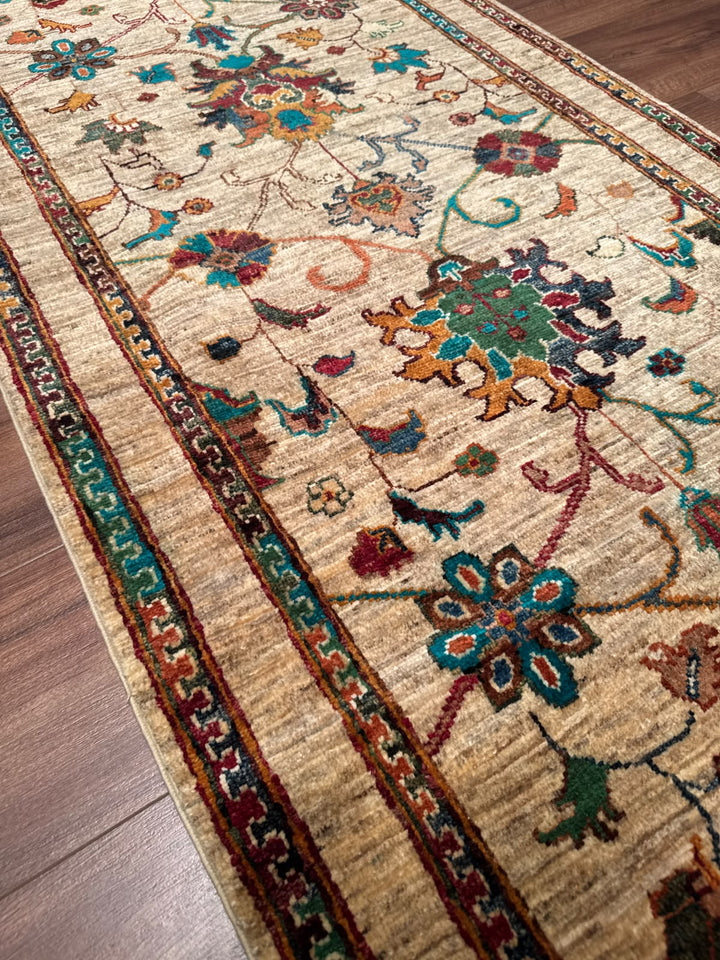 Sultani Binbirgece Yolluk Orijinal El Dokuması Bej Kök Boya Yün Halı 0.81x296 2.40 Metrekare - 3x10 ft
