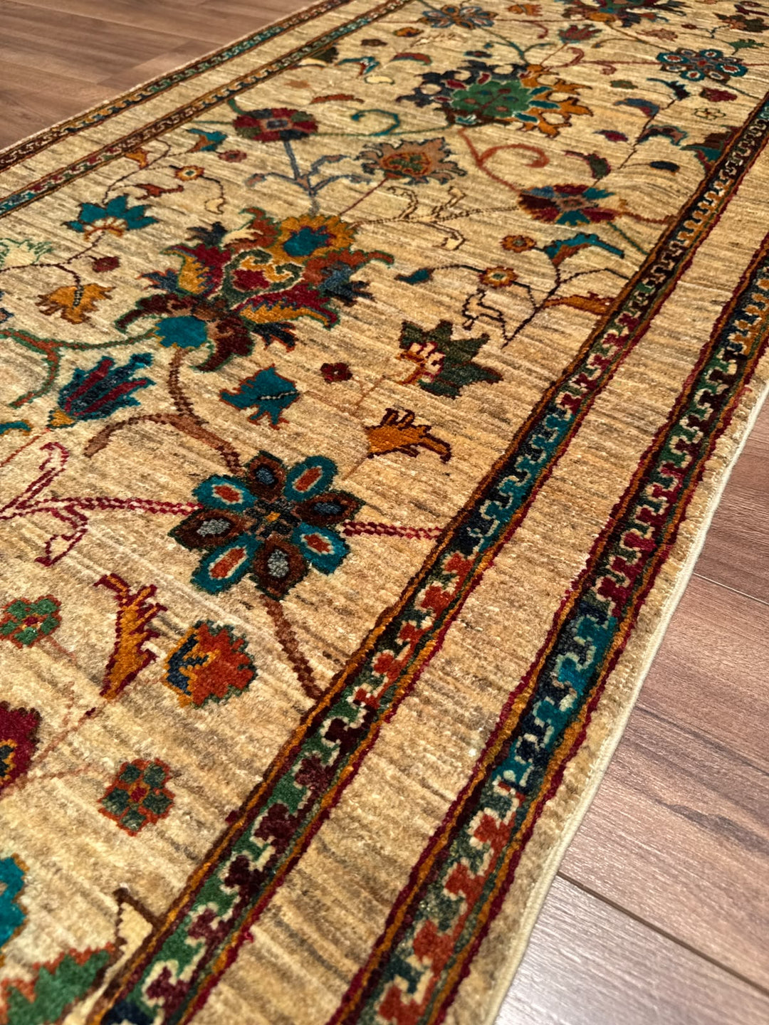 Sultani Binbirgece Yolluk Orijinal El Dokuması Bej Kök Boya Yün Halı 0.81x296 2.40 Metrekare - 3x10 ft