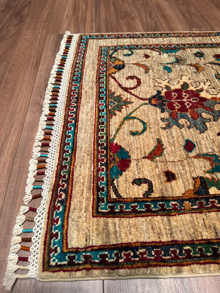 Sultani Binbirgece Yolluk Orijinal El Dokuması Bej Kök Boya Yün Halı 0.81x296 2.40 Metrekare - 3x10 ft